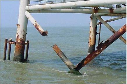 Corrosion at the splash area of an offshore turbine. Source: "Inspection Guidance for Offshore Wind Turbine Facilities"